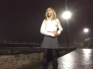 Long legs Crossdresser flashing in public